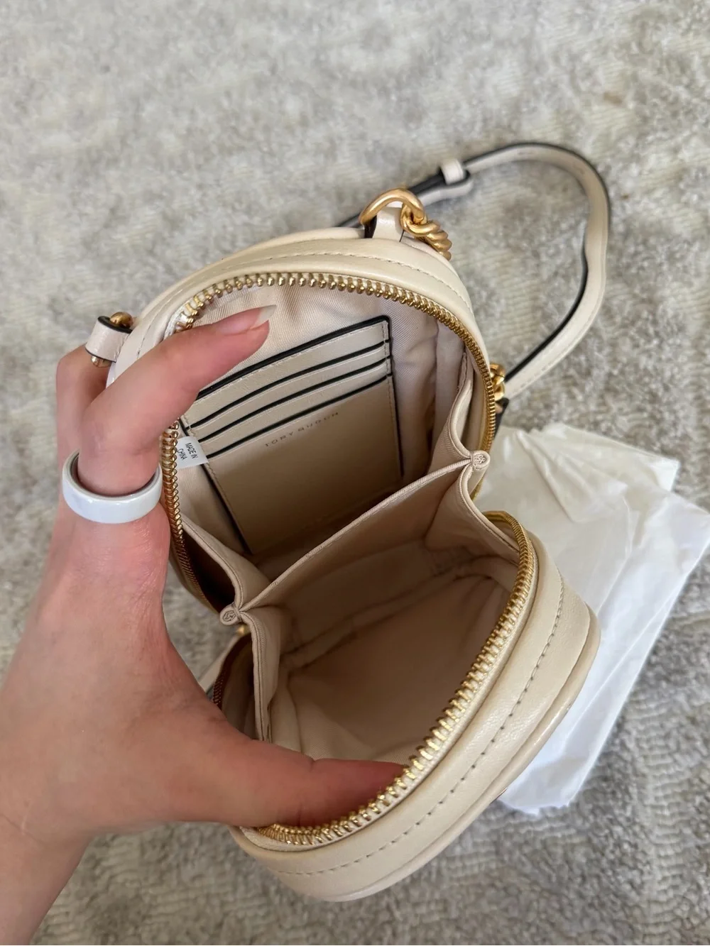 Tory Burch Kira Cream Chevron Quilted Mini Crossbody With Gold Chain - Worn Once